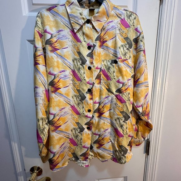 Silk House 100% silk size large abstract button down shirt - Picture 2 of 6